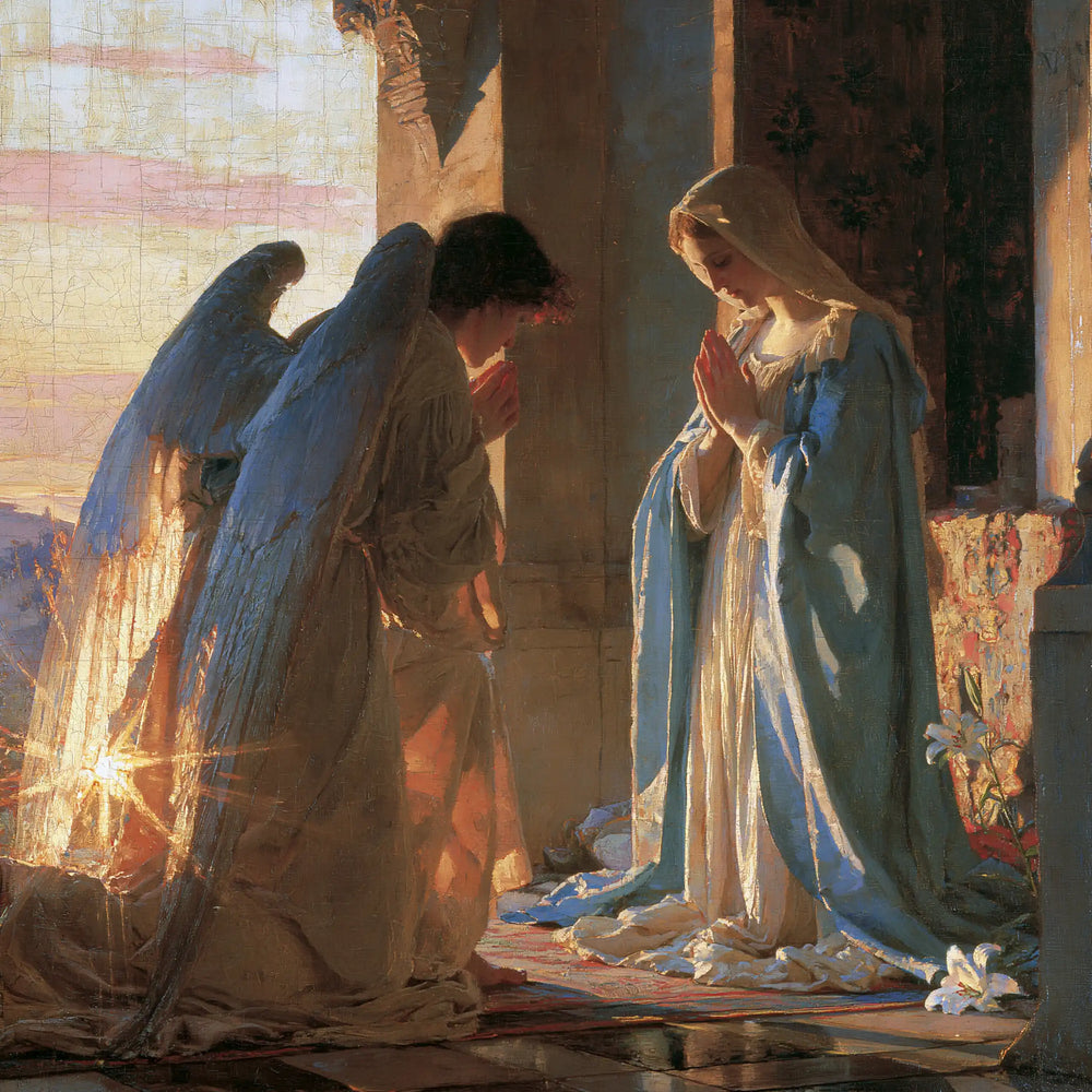 the Annunciation at dawn in The Annunciation at Dawn style, square Christian artwork no. 5
