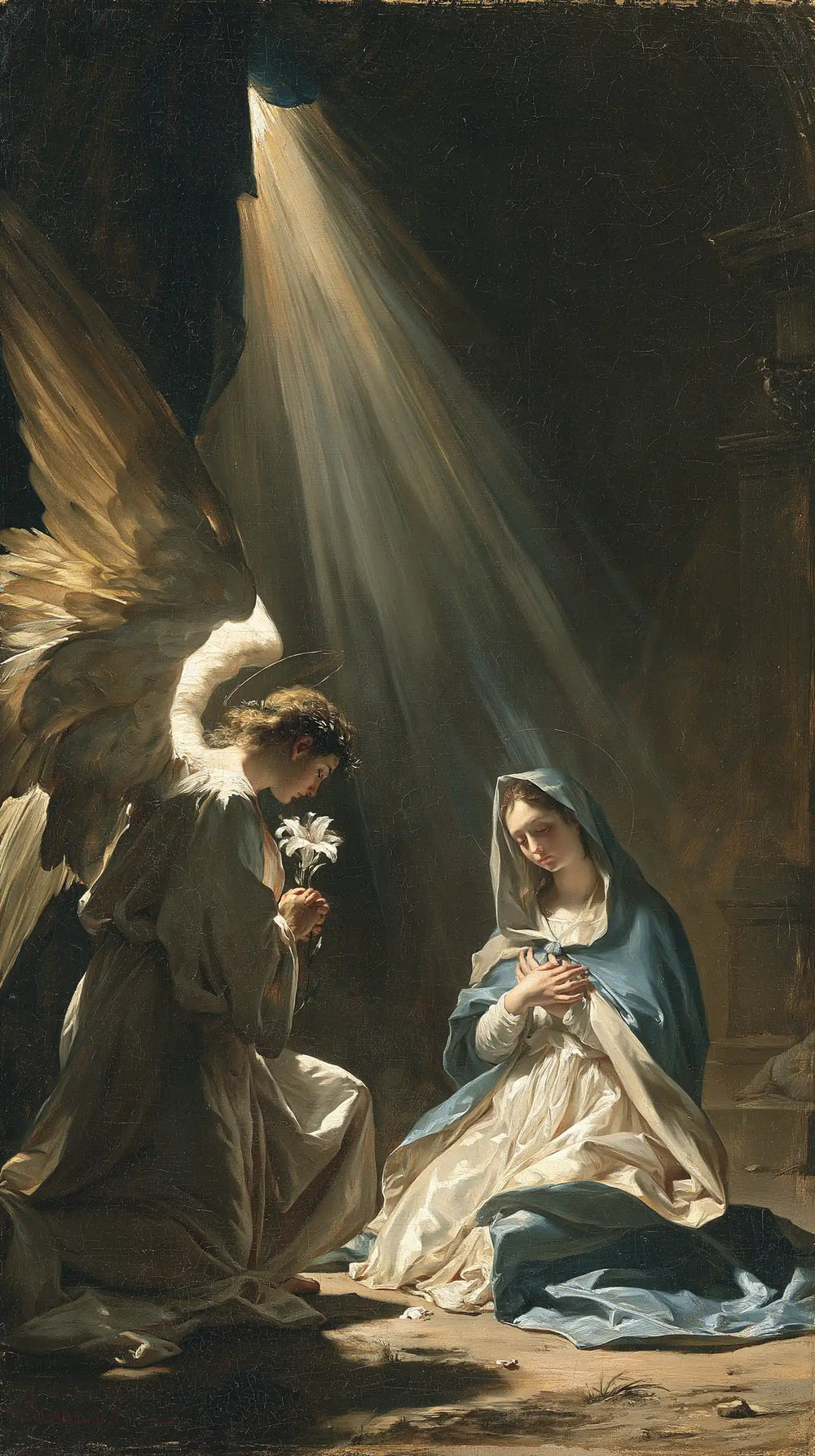 a celestial Annunciation in blue, ivory and gold in Celestial Annunciation in Blue, Ivory and Gold style, portrait Christian artwork no. 4