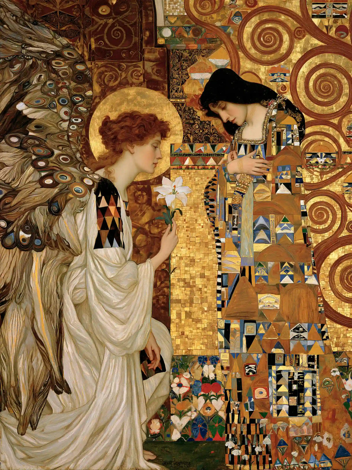 Annunciation in the Gold Spiral Sanctuary – Golden Secession Art · Portrait