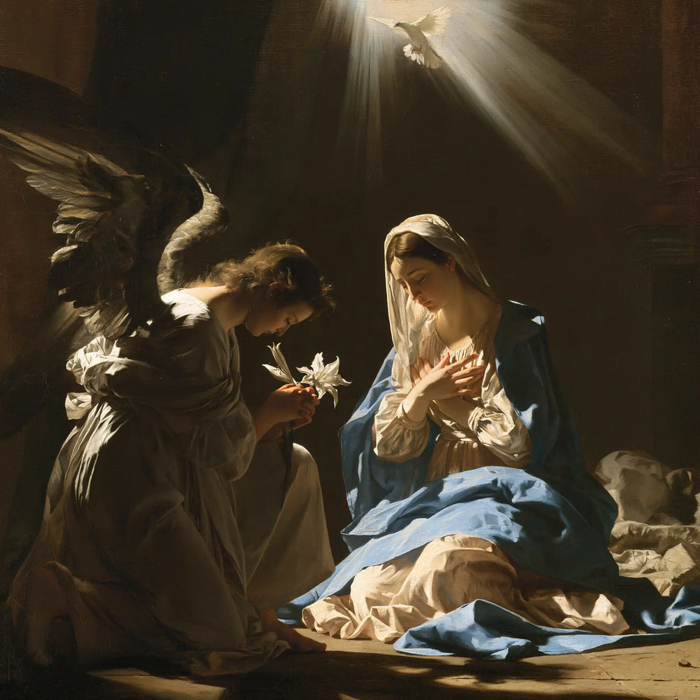 the Annunciation with the Holy Spirit in The Holy Spirit style, square Christian artwork no. 6