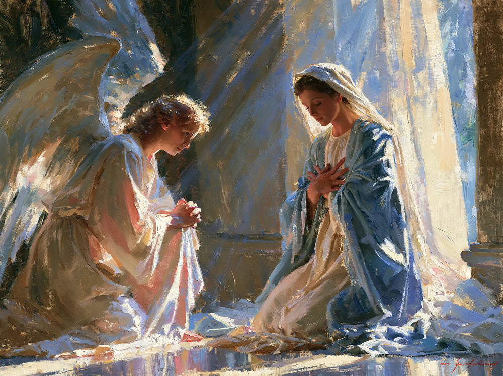 the Annunciation in an impressionist atmosphere in Impressionist style, landscape Christian artwork no. 4