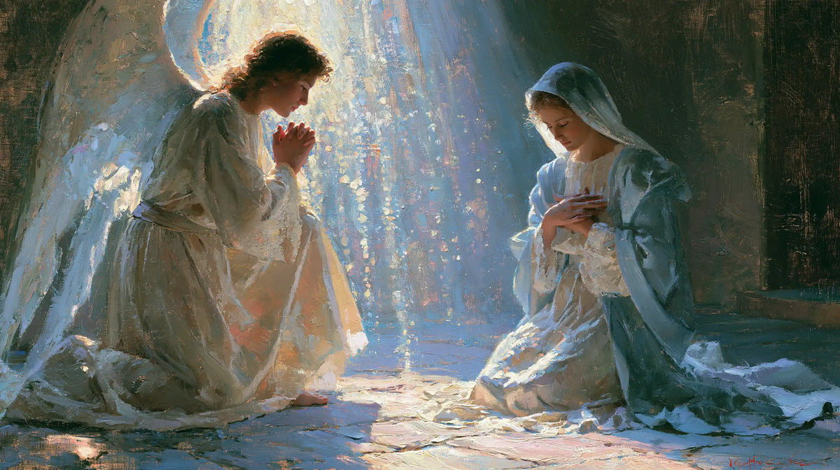 the Annunciation in an impressionist atmosphere in Impressionist style, landscape Christian artwork no. 13
