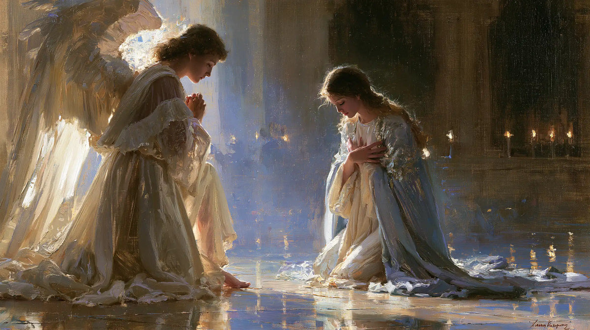 the Annunciation in an impressionist atmosphere in Impressionist style, landscape Christian artwork no. 14