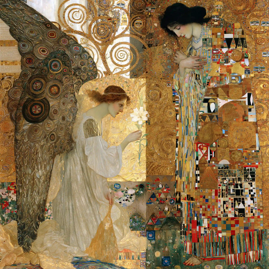 Annunciation beneath an Olive-Gold Halo – Golden Secession Art · Square