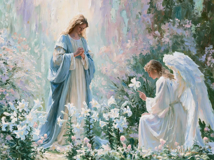 Annunciation in a Rose and Lavender Garden – Impressionist Art · Landscape