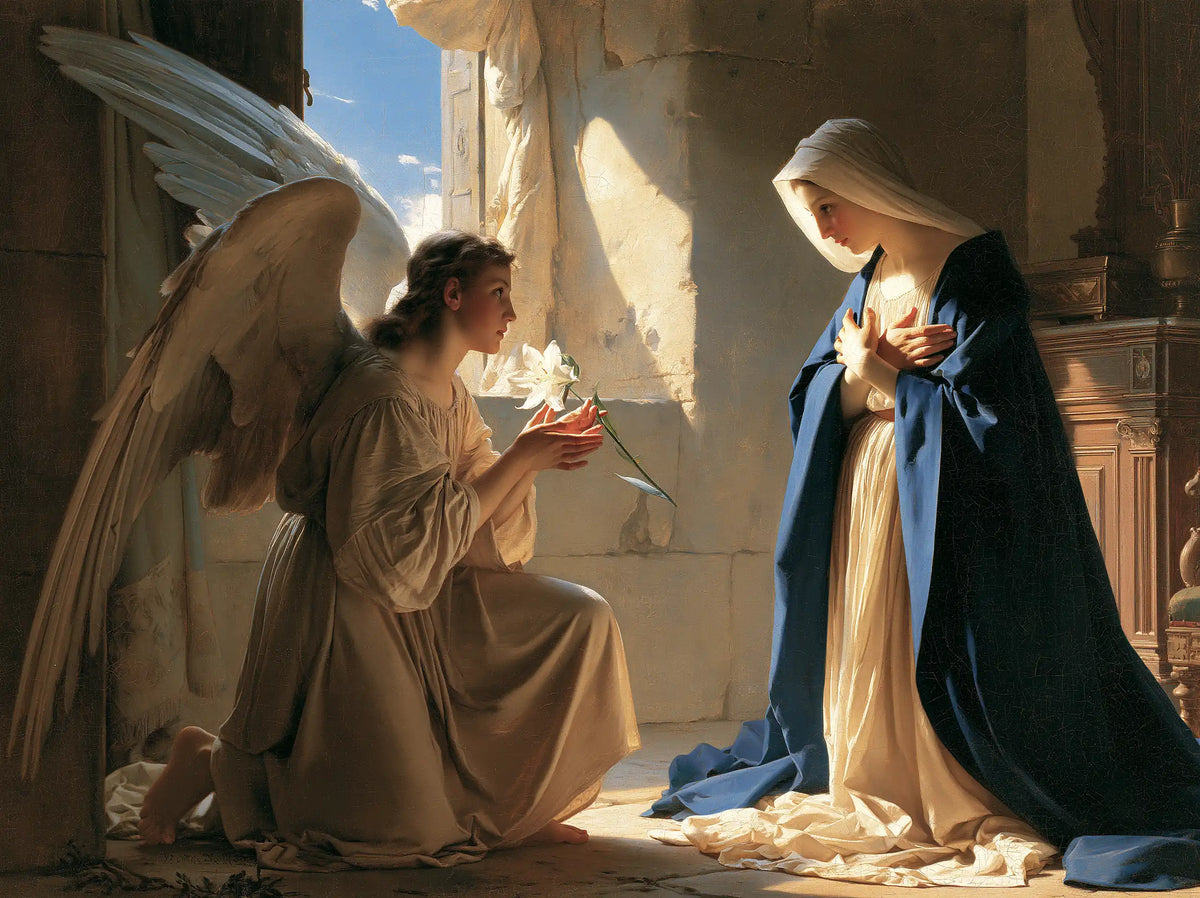 The Annunciation at the Stone Threshold – Bouguereau-Inspired Academic Art · Landscape