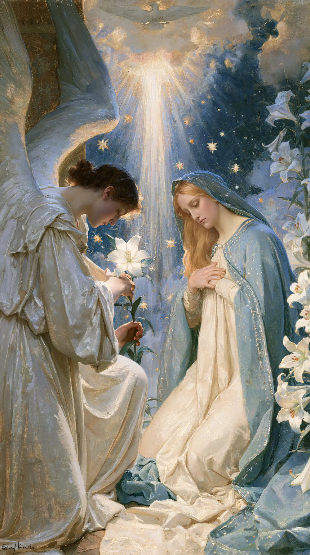 the Annunciation in a symbolist composition in Symbolist style, portrait Christian artwork no. 8
