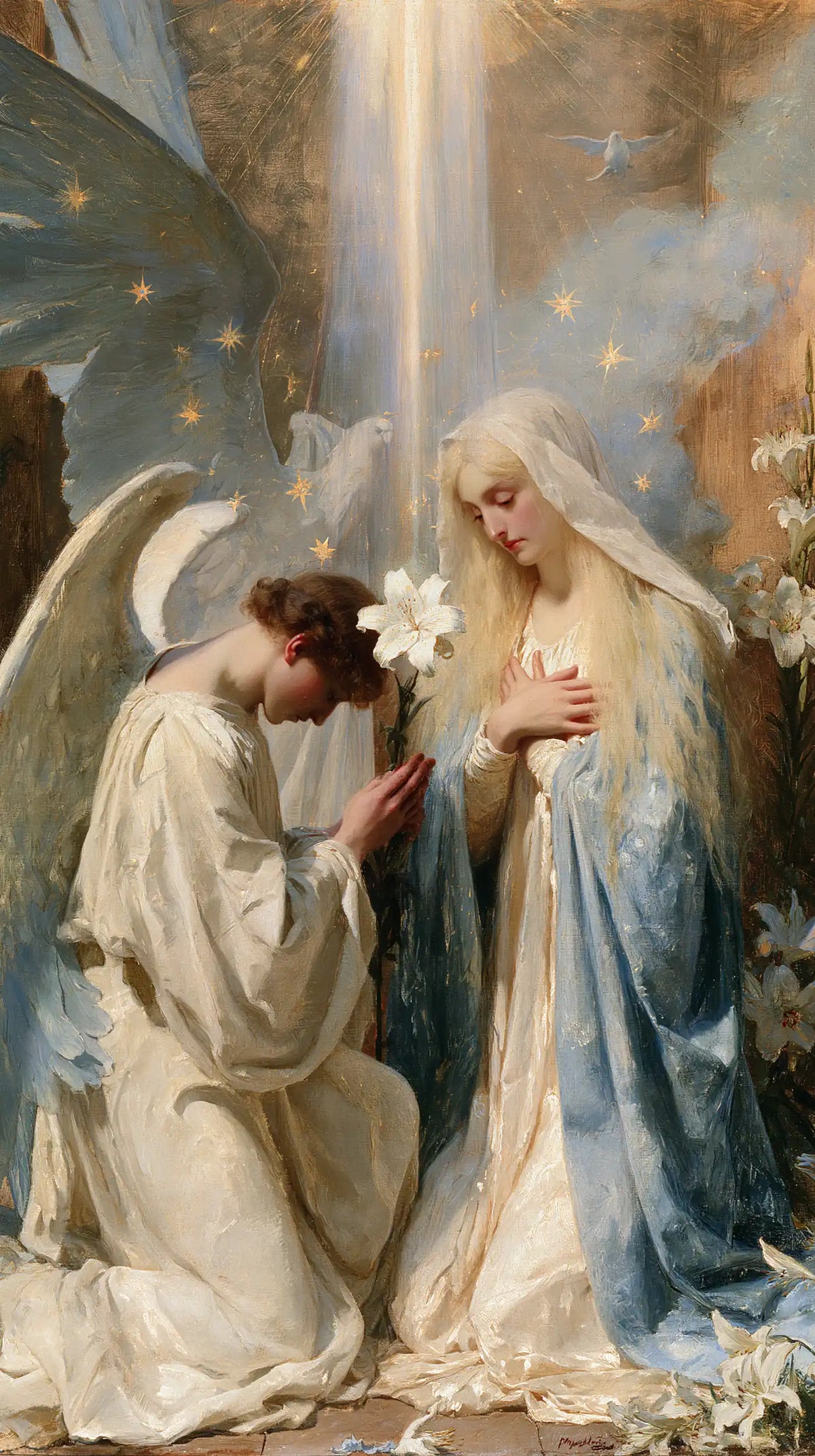 the Annunciation in a symbolist composition in Symbolist style, portrait Christian artwork no. 9