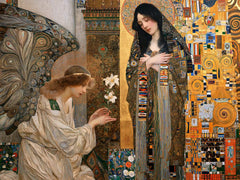 Annunciation with White Lilies and Peacock Gold – Golden Secession Art · Landscape