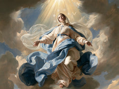 The Assumption of Mary — The White Veil Beneath the Heavenly Source