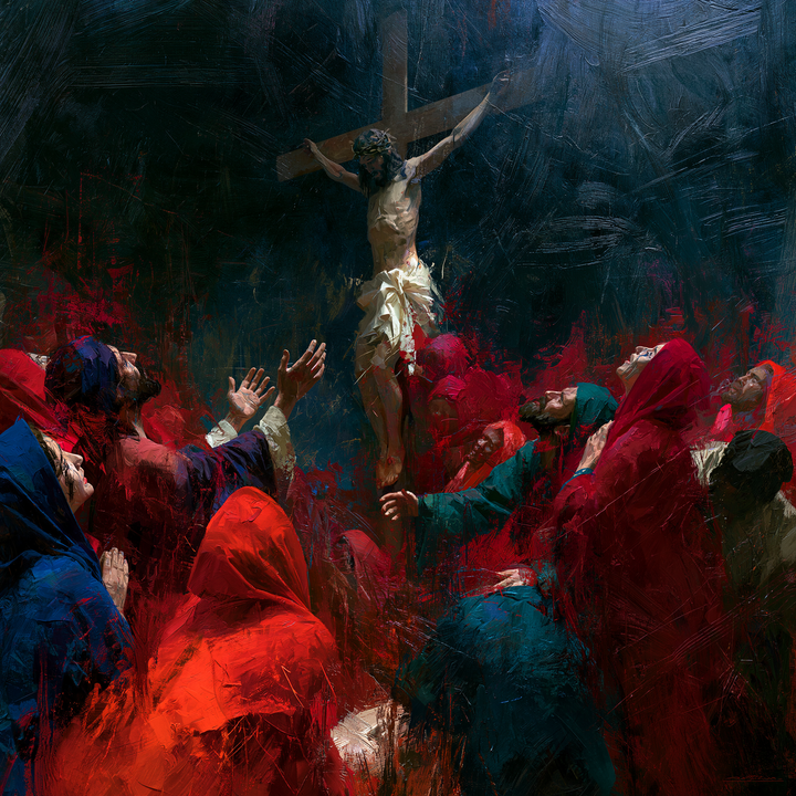 The Crucifixion — Red Veils Turned toward the Heights