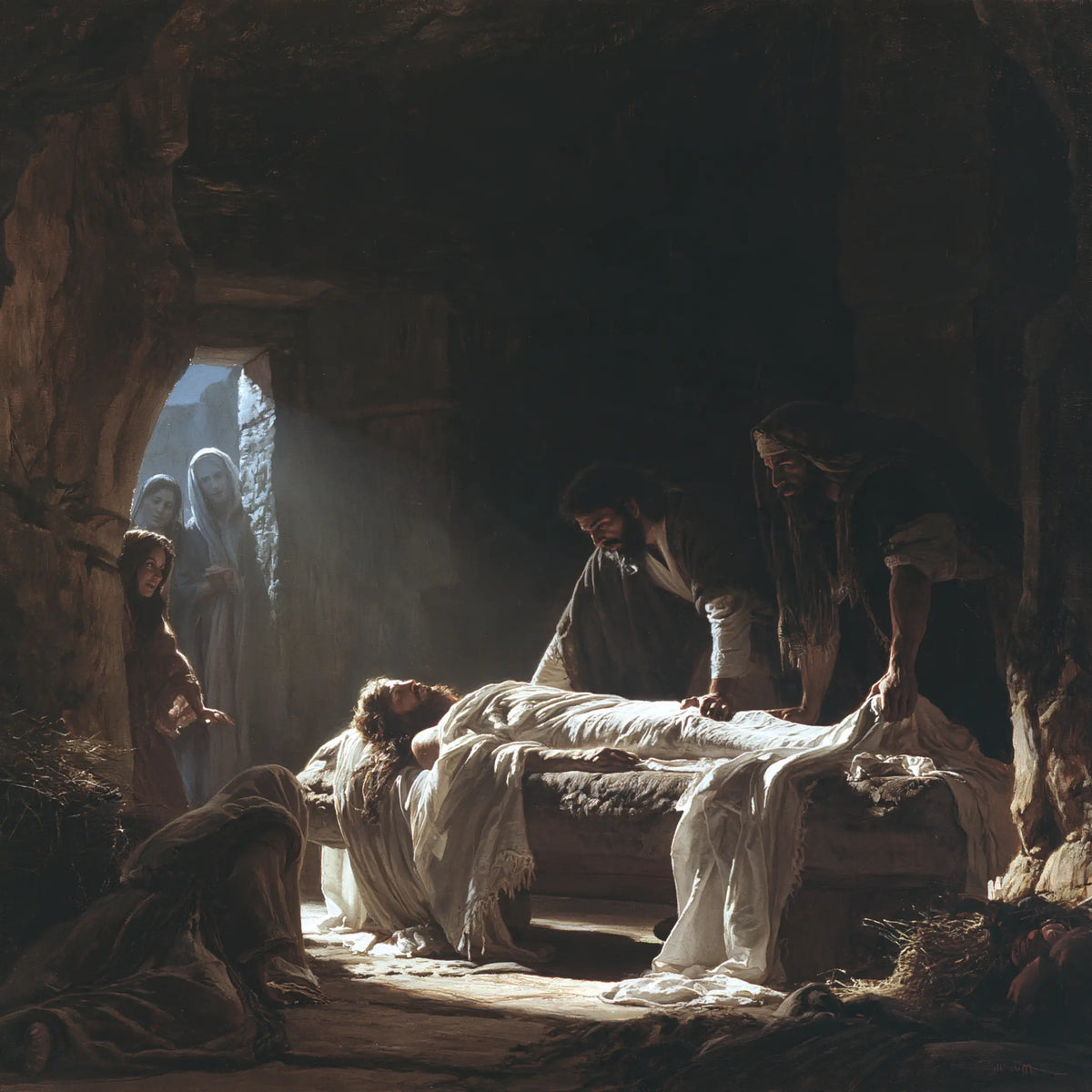Entombment of Jesus Christ in Inside the Tomb style, square Christian artwork no. 2