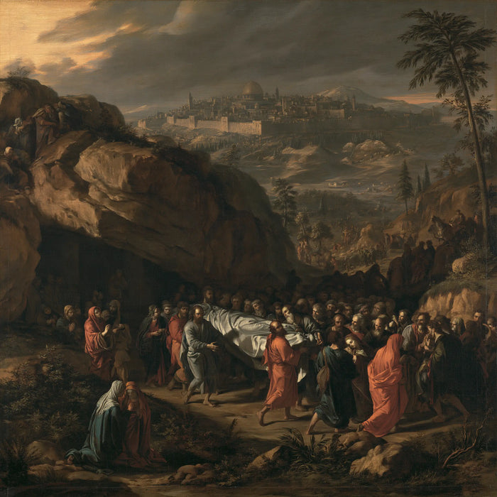 The Entombment of Jesus Christ — Rest Beneath the City in an Ashen Sky