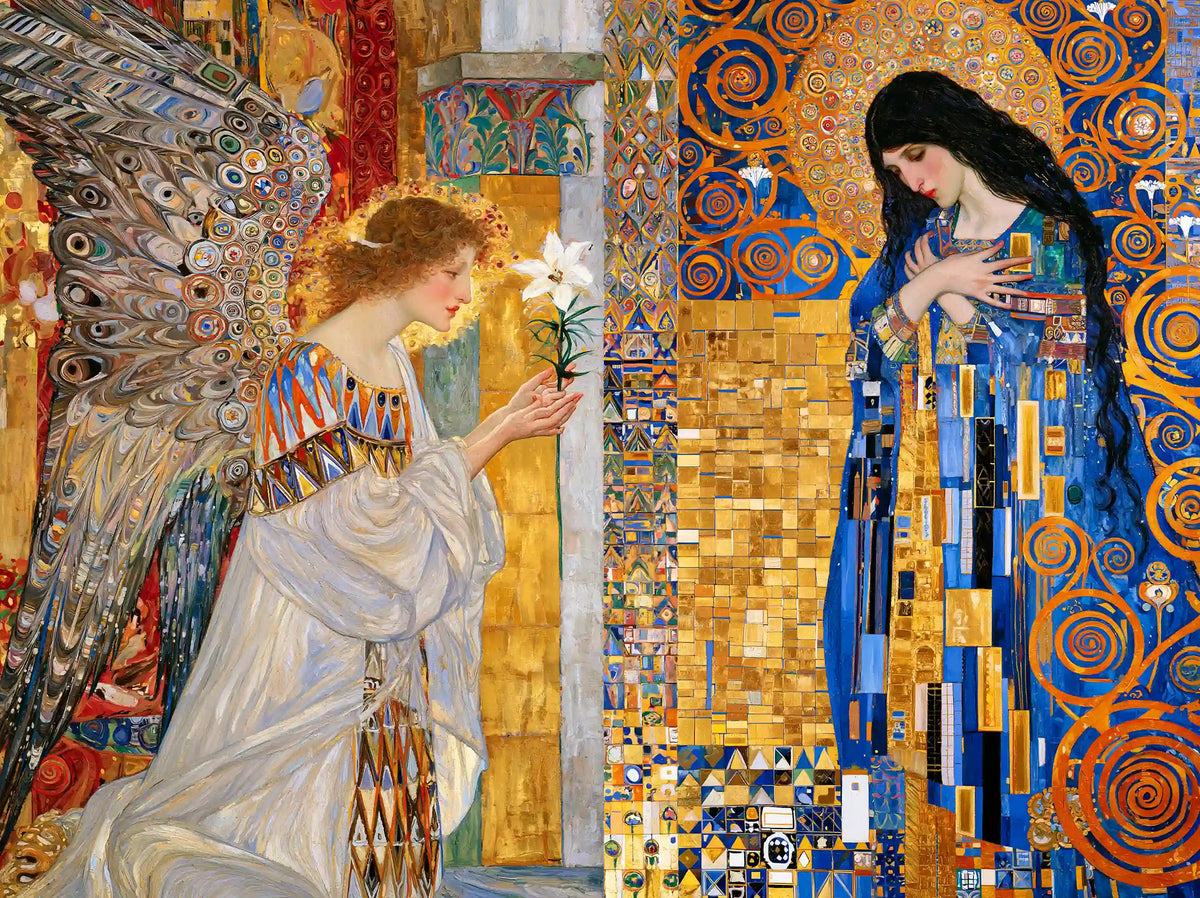 Gabriel and Mary in the Radiant Gold Chamber – Golden Secession Art · Landscape