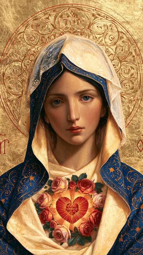 the Immaculate Heart of Mary in a contemporary Byzantine icon in Contemporary Byzantine style, portrait Christian artwork no. 5