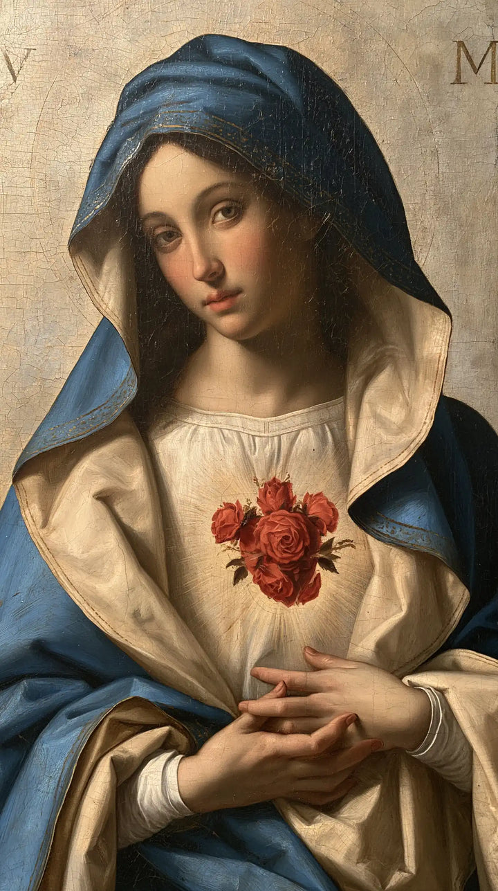 The Immaculate Heart of Mary — The Dark Heart Above Calm Hands