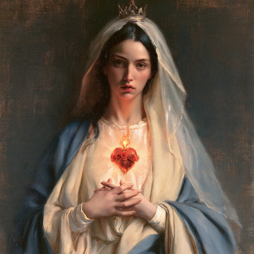 Mary with the Immaculate Heart as the central symbol in The Heart as Central Symbol style, square Christian artwork no. 5
