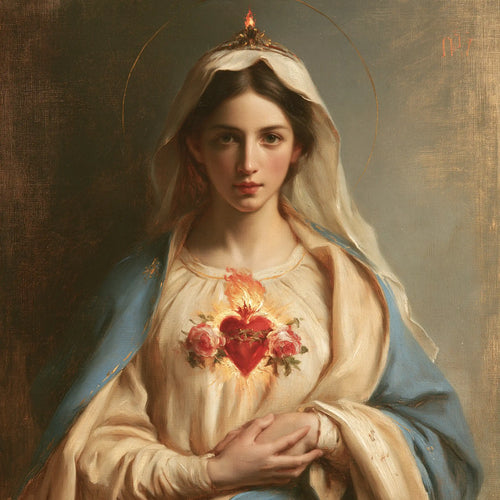 Mary with the Immaculate Heart as the central symbol in The Heart as Central Symbol style, square Christian artwork no. 6