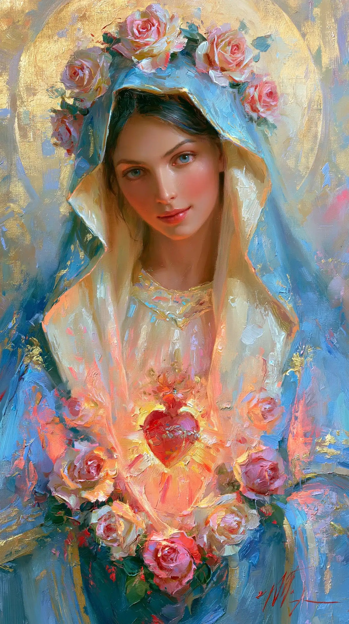 the Immaculate Heart of Mary in an impressionist atmosphere in Impressionist style, portrait Christian artwork no. 5