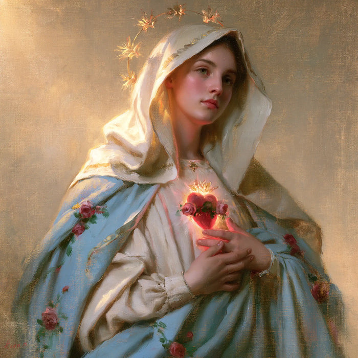 The Immaculate Heart of Mary — Stars Above the Flowered Mantle