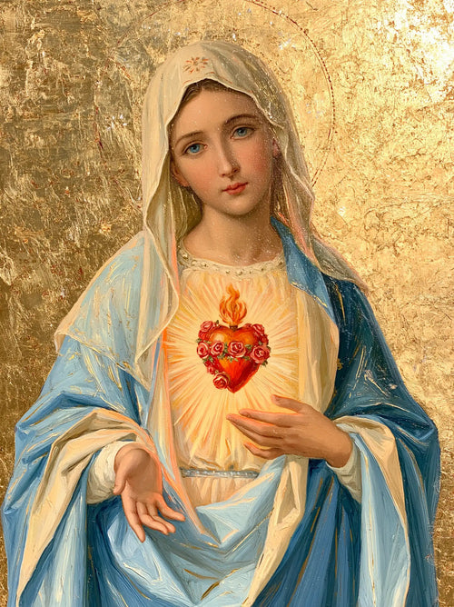 Mary revealing her Immaculate Heart in Sacred Gold style, portrait Christian artwork no. 27
