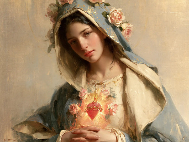 The Immaculate Heart of Mary — The Heart Beneath the Wreath of Pale Roses