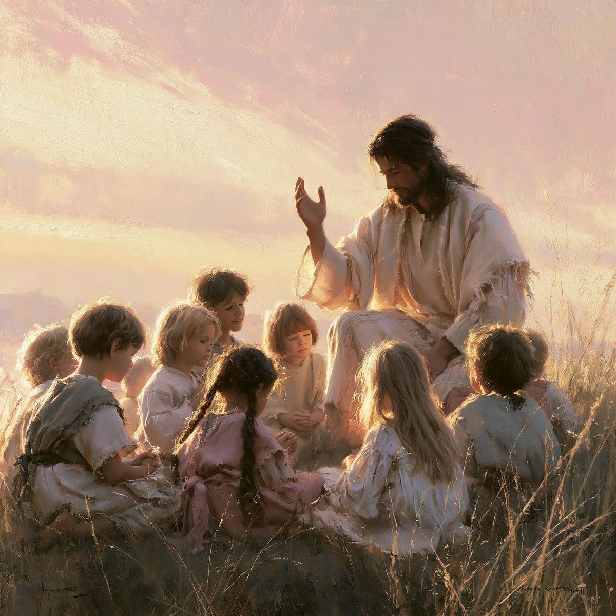 Jesus and the Children — The Raised Hand among the Slender Stalks