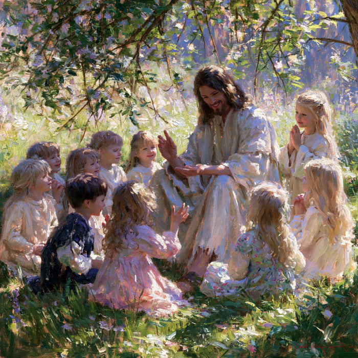 Jesus and the Children — The Word beneath Mauve Blossoms