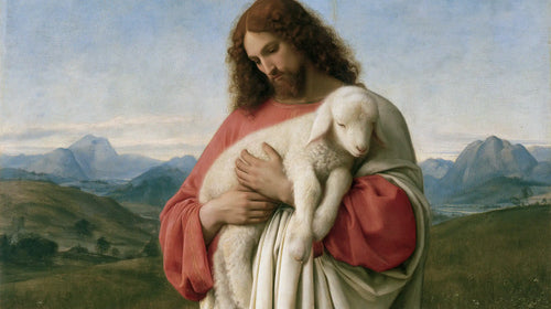 Jesus with a lamb in Florentine Renaissance style in Florentine Renaissance style, landscape Christian artwork no. 12