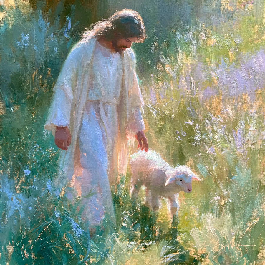 Jesus and the Lamb - Impressionist · Square n° 5