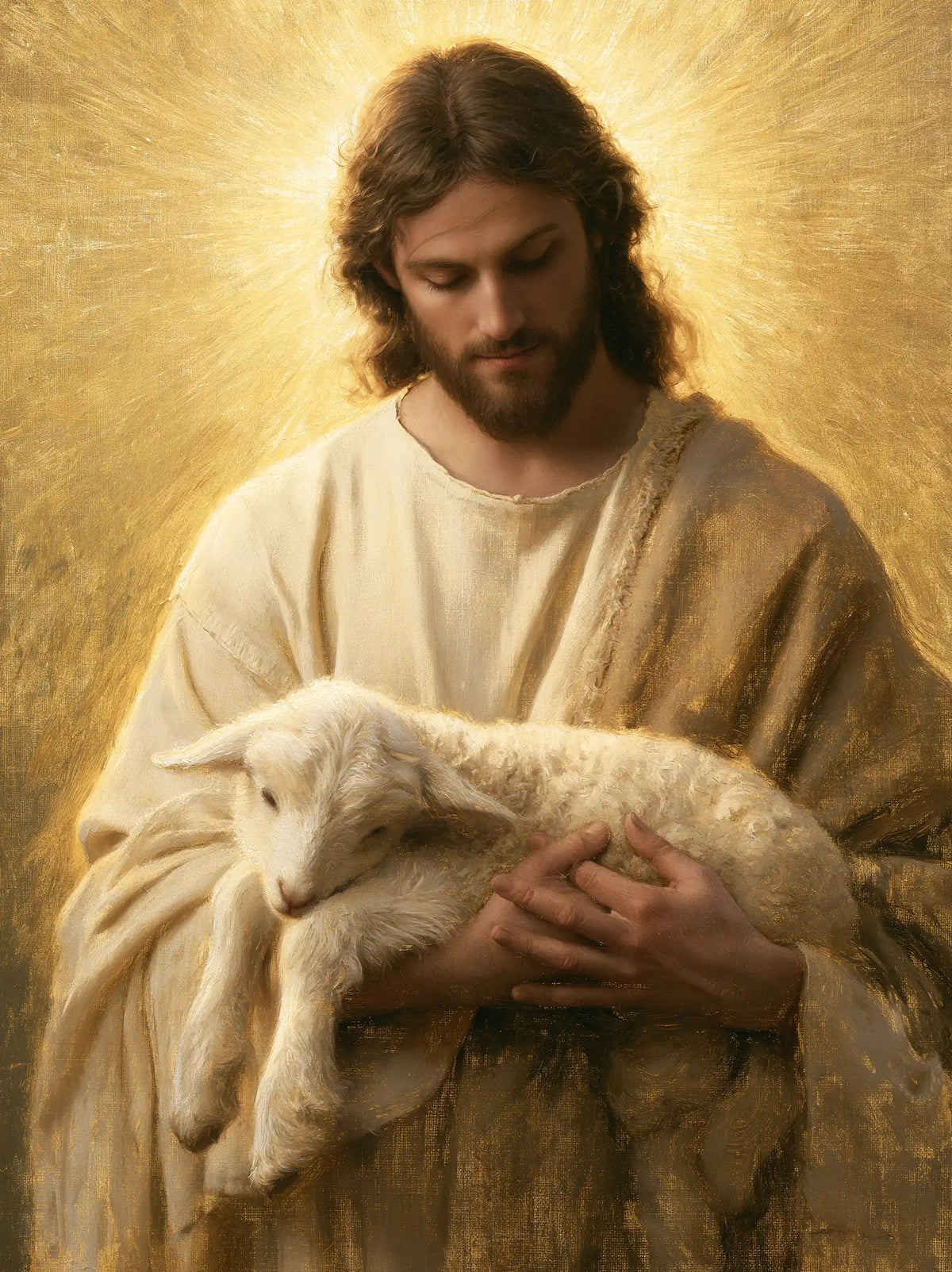Jesus and the Lamb — Hands Joined Beneath Sleep