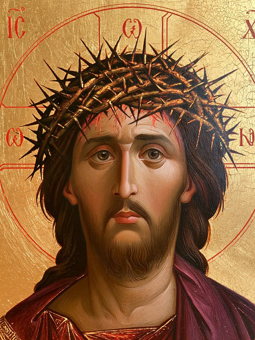 Jesus crowned with thorns in a contemporary Byzantine icon in Contemporary Byzantine style, portrait Christian artwork no. 15