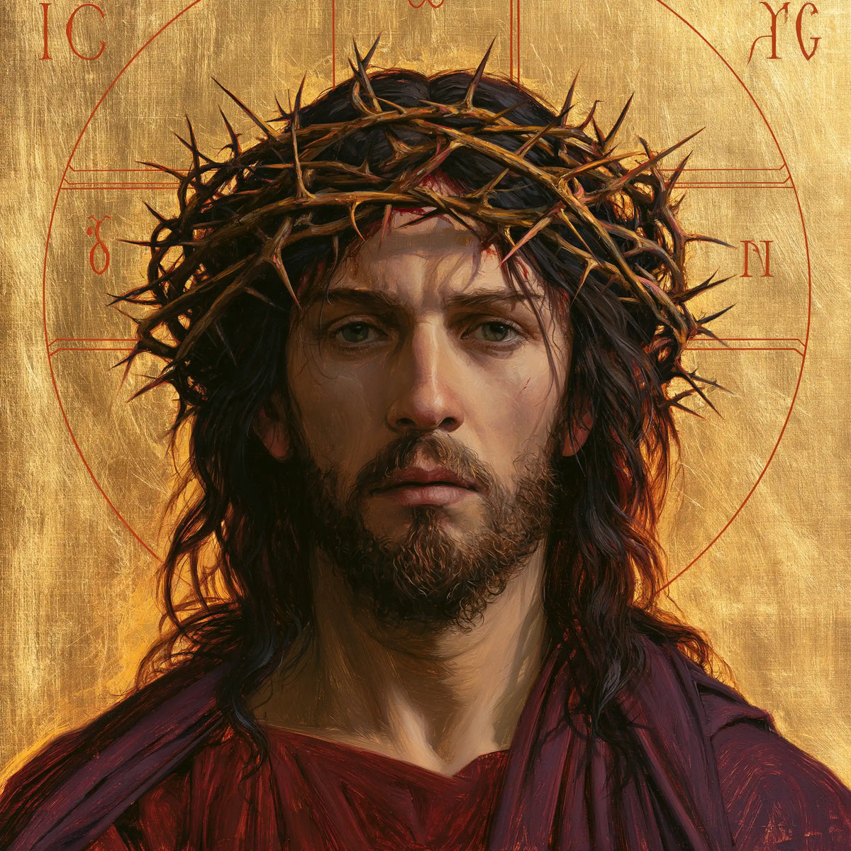 Jesus Crowned with Thorns — The Face between Two Purple Folds