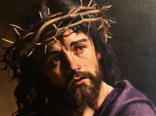 Jesus crowned with thorns in a minimalist composition in Contemporary Minimalism style, landscape Christian artwork no. 3