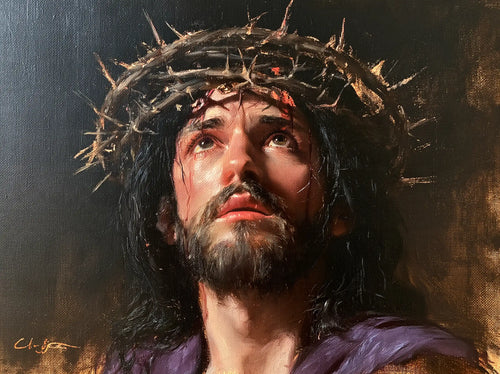 Jesus crowned with thorns in a minimalist composition in Contemporary Minimalism style, landscape Christian artwork no. 5