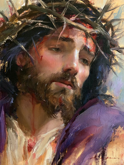 Jesus crowned with thorns in an impressionist atmosphere in Impressionist style, portrait Christian artwork no. 10