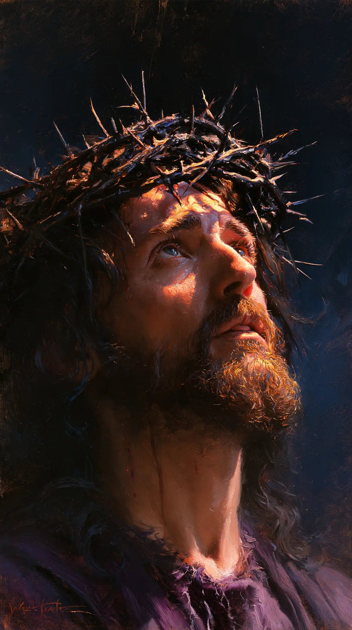 Jesus Crowned with Thorns — The Lit Neck beneath Nocturnal Brambles