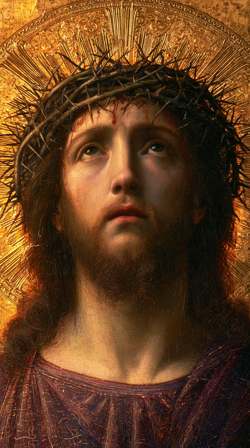 Jesus crowned with thorns in radiant sacred gold in Sacred Gold style, portrait Christian artwork no. 6