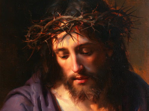 Jesus crowned with thorns in sacred sorrow in Sacred Sorrow style, landscape Christian artwork no. 2