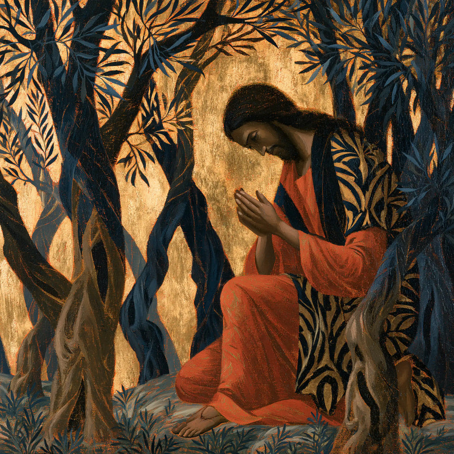 Jesus in Gethsemane — Prayer through Night-Coloured Branches