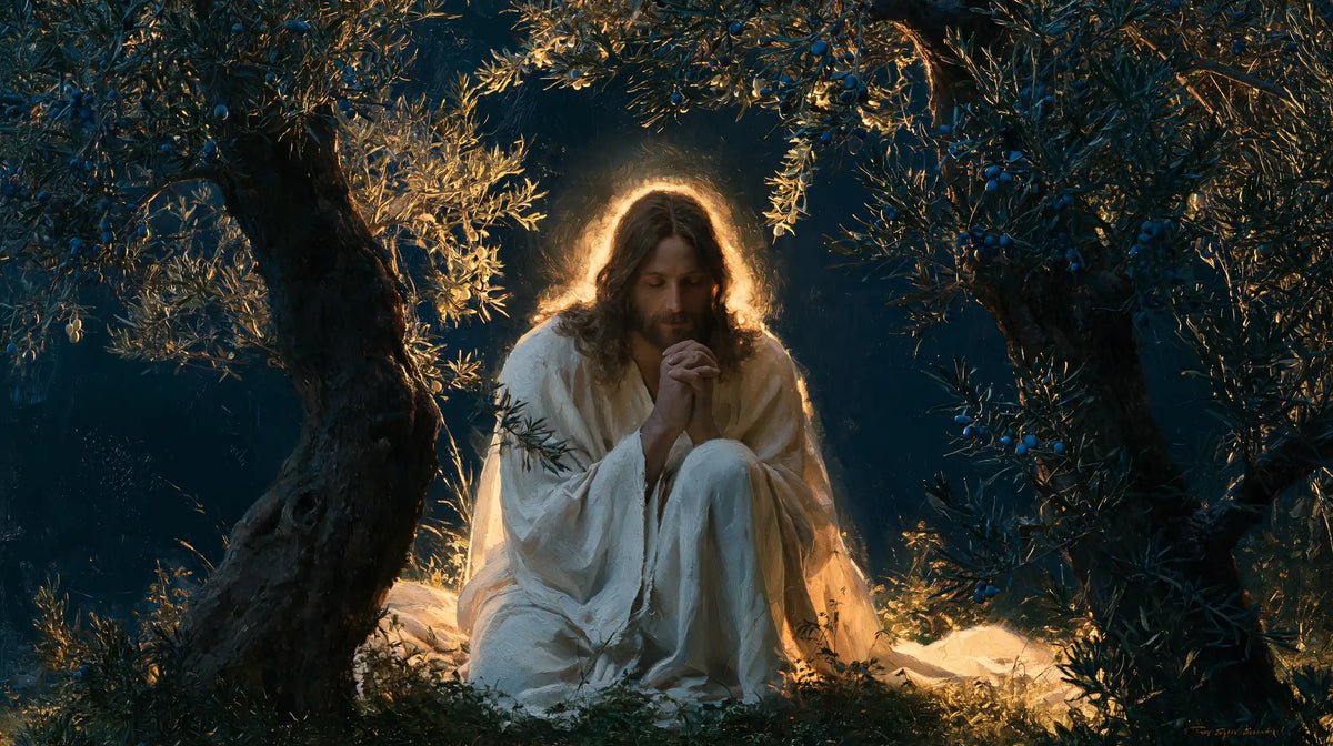 Jesus in Gethsemane - Gethsemane in Midnight Blue, Olive and Gold · Landscape n° 14