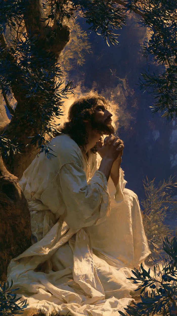 Jesus in Gethsemane - Gethsemane in Midnight Blue, Olive and Gold · Portrait n° 2