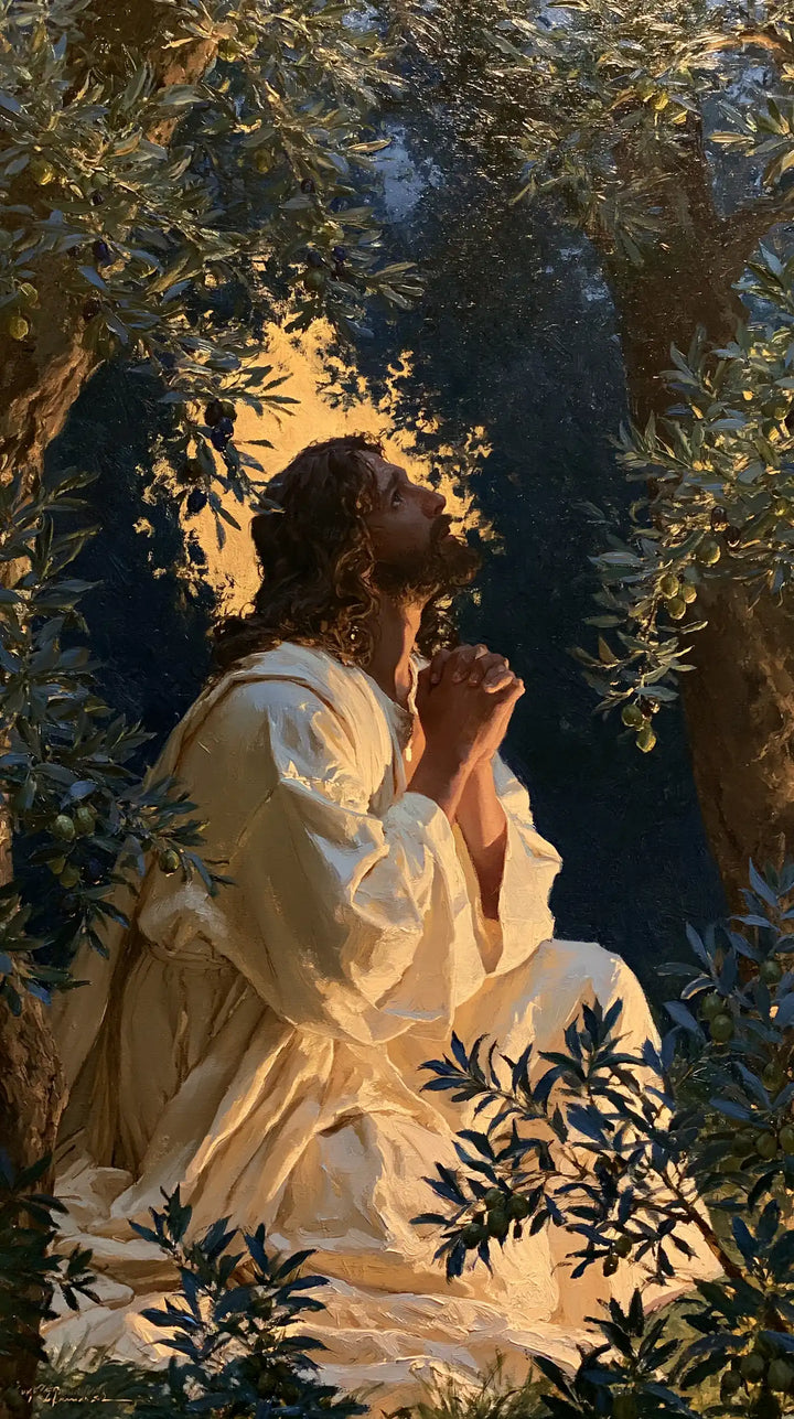 Jesus in Gethsemane - Gethsemane in Midnight Blue, Olive and Gold · Portrait n° 4