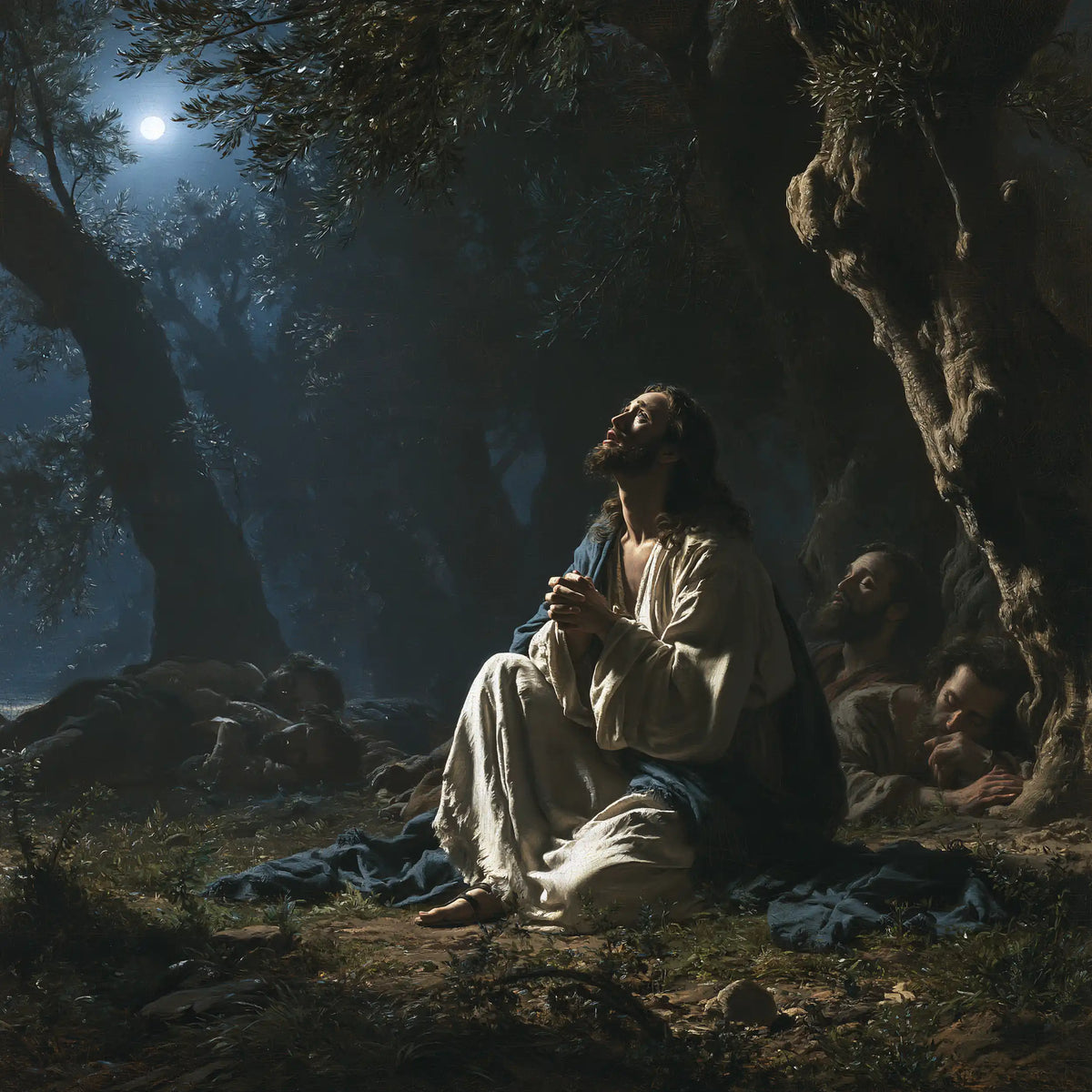 Jesus in Gethsemane — Pale Prayer in the Circle of Rest