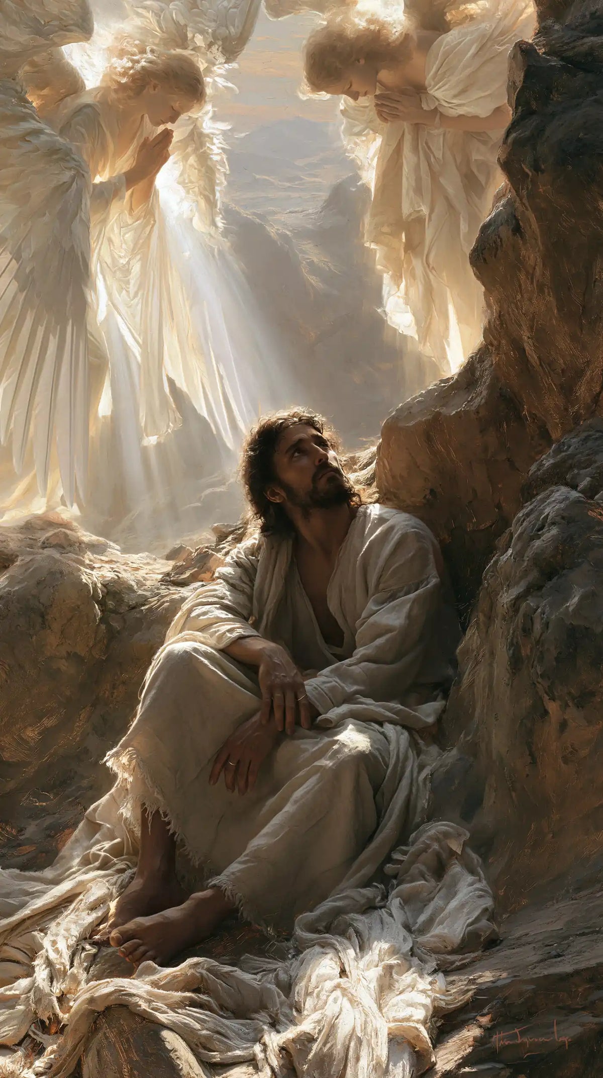 angels ministering to Jesus after the temptation in Angels After the Temptation style, portrait Christian artwork no. 8