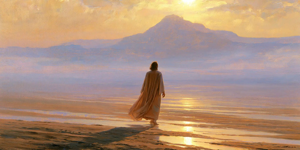 Jesus in the desert during the temptation in Impressionist style, landscape Christian artwork no. 13