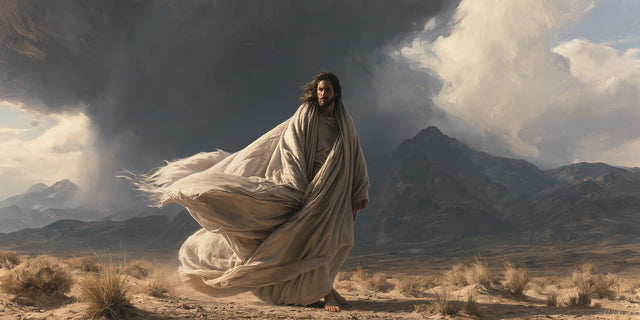 Jesus in the Desert — Ivory Unfurled Against the Black Sky