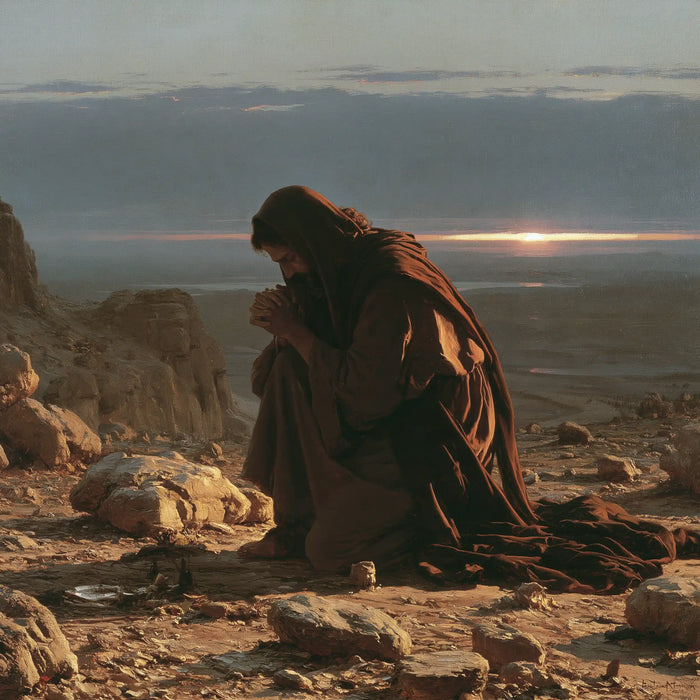 Jesus in the Desert — Brown at Rest within the Gold of Stones