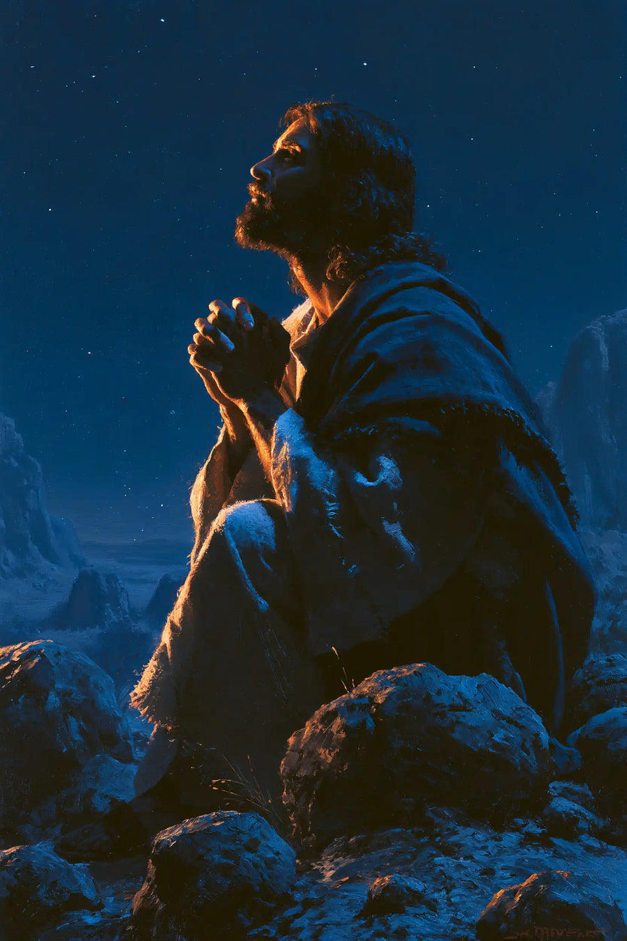 Jesus in the Desert - Midnight Blue Chiaroscuro · Portrait n° 32