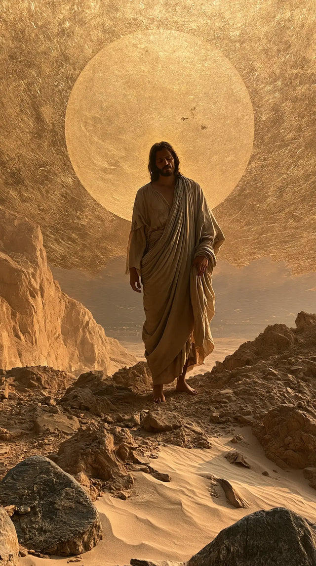 Jesus in the Desert — Walking before the Honey-Coloured Orb